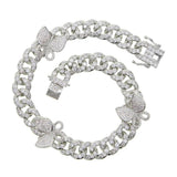 Cuban Link Butterfly Bracelet Gold Iced Out Crystal Rhinestone Bracelets - Presidential Brand (R)