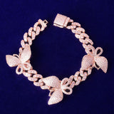 10mm Pink Miami Cuban Link Bracelet With Butterfly Bling Women Jewelry AAAA Zircon Hip Hop Chain - Presidential Brand (R)