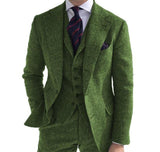 3 Pieces Mens Suits Wool Business Retro Classic Herringbone Pattern Groom Tweed Wool Tuxedos for Wedding (Blazer+Pants+Vest) - Presidential Brand (R)