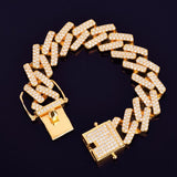 18mm Big Square Cuban Link Bracelet Gold Color Iced Out Cubic Zirconia Style - Presidential Brand (R)