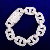 Cuban Baguette Zirconia Bracelet Chain Men's Trendy Cool Hip Hop Link Copper Bling Rock Jewelry 18mm - Presidential Brand (R)