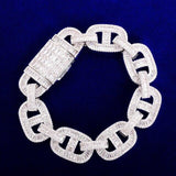 Cuban Baguette Zirconia Bracelet Chain Men's Trendy Cool Hip Hop Link Copper Bling Rock Jewelry 18mm - Presidential Brand (R)