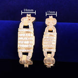 Cuban Baguette Zirconia Bracelet Chain Men's Trendy Cool Hip Hop Link Copper Bling Rock Jewelry 18mm - Presidential Brand (R)
