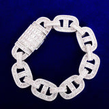 Cuban Baguette Zirconia Bracelet Chain Men's Trendy Cool Hip Hop Link Copper Bling Rock Jewelry 18mm - Presidential Brand (R)
