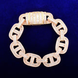 Cuban Baguette Zirconia Bracelet Chain Men's Trendy Cool Hip Hop Link Copper Bling Rock Jewelry 18mm - Presidential Brand (R)