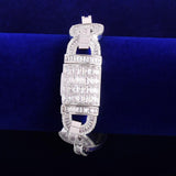 Cuban Baguette Zirconia Bracelet Chain Men's Trendy Cool Hip Hop Link Copper Bling Rock Jewelry 18mm - Presidential Brand (R)