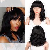 Stamped Glorious 14inches Natural Wave Wig Bob Red Wig With Bangs Synthetic Short Wigs for Women Heat Resistant Fiber Hair - Presidential Brand (R)