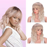 Stamped Glorious 14inches Natural Wave Wig Bob Red Wig With Bangs Synthetic Short Wigs for Women Heat Resistant Fiber Hair - Presidential Brand (R)