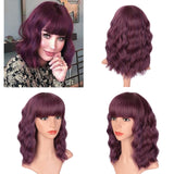 Stamped Glorious 14inches Natural Wave Wig Bob Red Wig With Bangs Synthetic Short Wigs for Women Heat Resistant Fiber Hair - Presidential Brand (R)