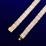 9MM Baguette Zirconia Square Necklace Chain Men's Hip Hop Link Gold Color Copper Bling Fashion Rock Jewelry - Presidential Brand (R)