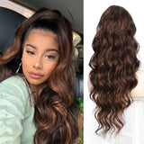 Vigorous Long Wavy Ponytail Hair Synthetic Drawstring Ponytail Clip in Hairpiece Black Wave Ponytail for Black Women - Presidential Brand (R)